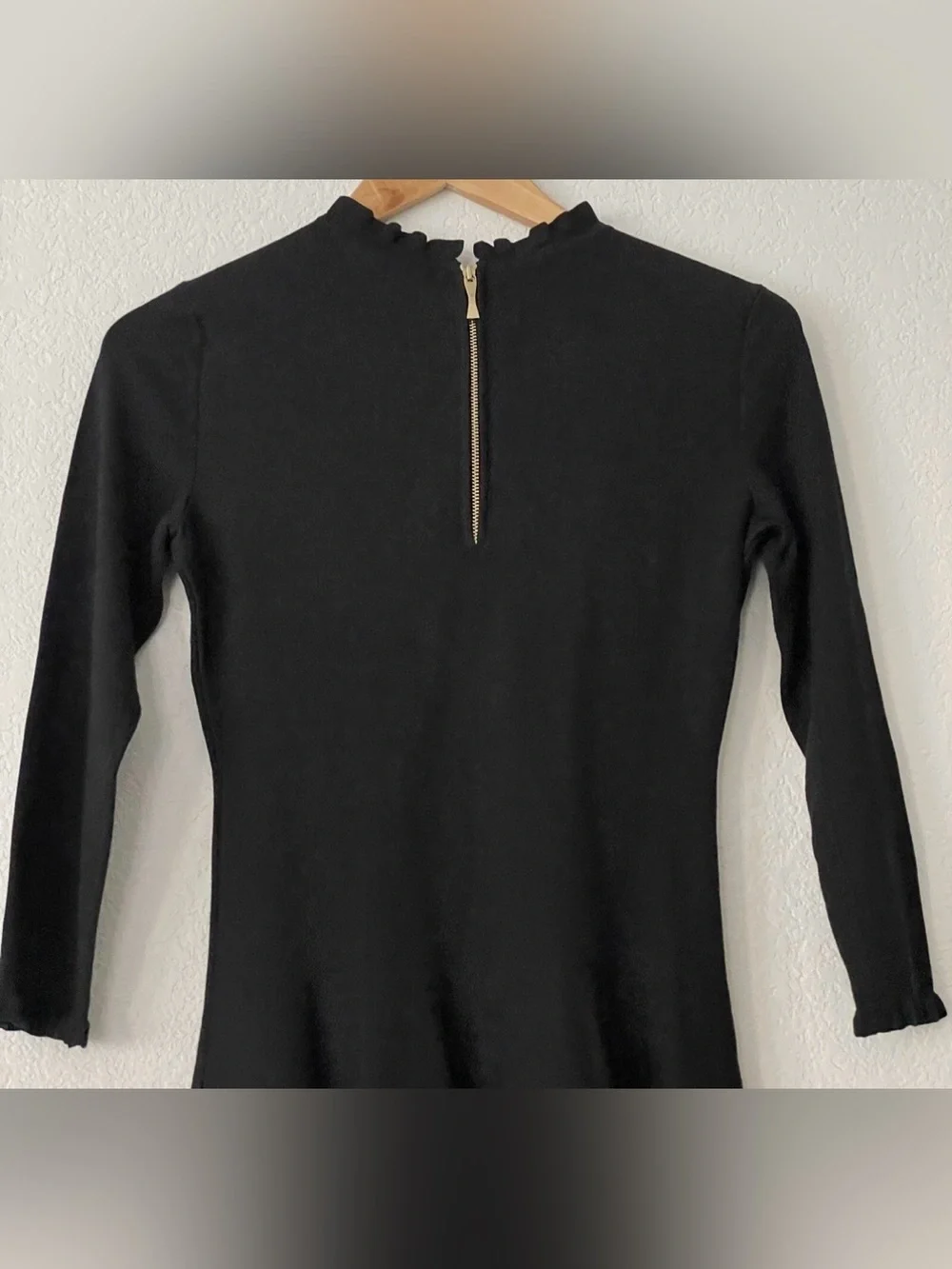 Kate Spade Sweater Knit Pointelle Dress Ruffle Neck Sleeves Fit & Flare Academia